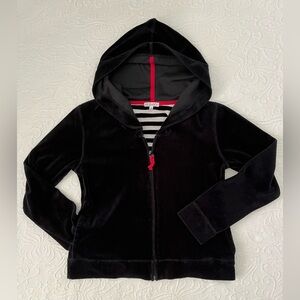HUE Zip Up Hoodie Black Velour with Red Accents Medium